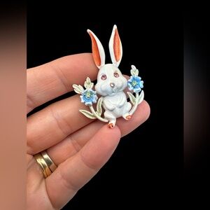Vintage 1960s Enameled Rhinestone Bunny Brooch Vintage Easter Spring Jewelry